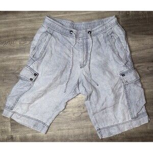 Hugo Boss Gray Cargo Shorts Size 30x10 100% Linen Made In Turkey Drawstring